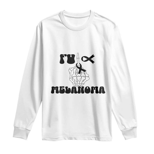 Fuck Melanoma Skeleton Hand Long Sleeve Shirt Skin Cancer Warrior Ribbon Gift