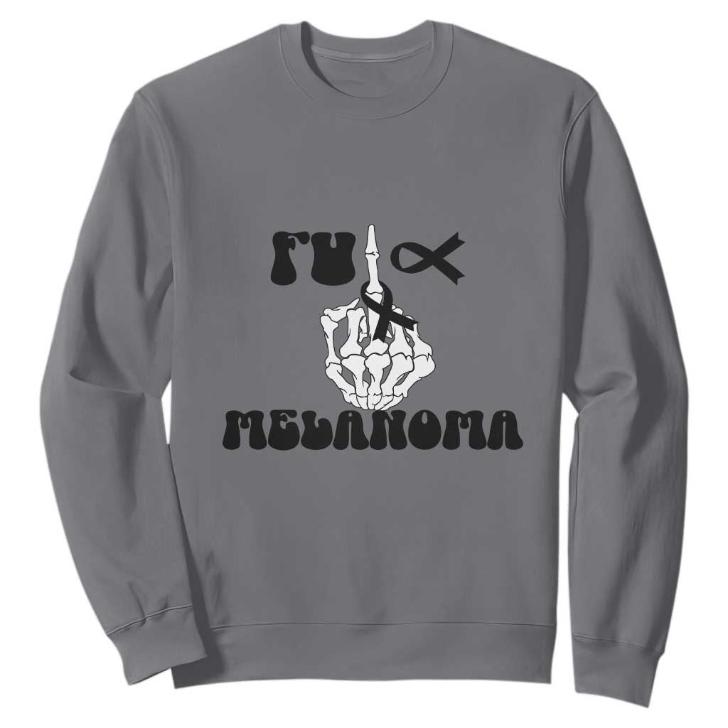 Fuck Melanoma Skeleton Hand Sweatshirt Skin Cancer Warrior Ribbon Gift