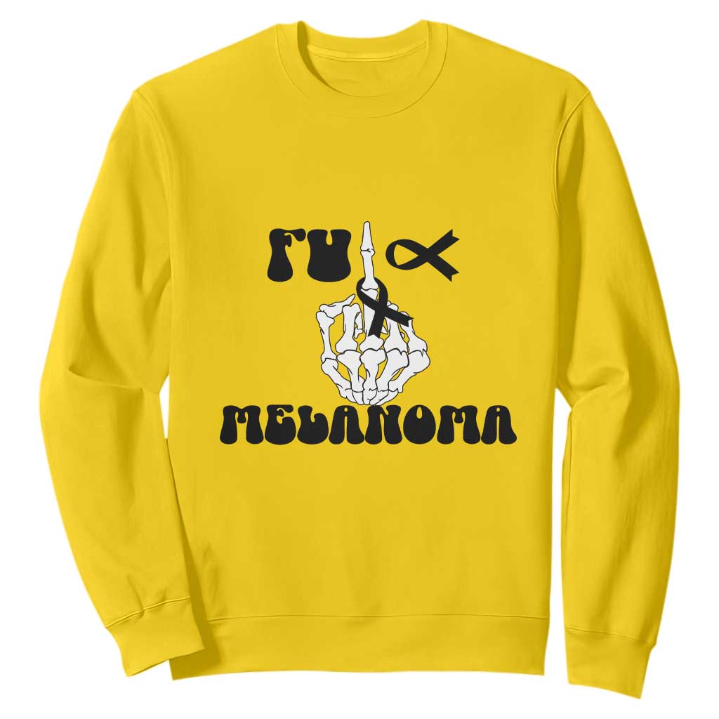 Fuck Melanoma Skeleton Hand Sweatshirt Skin Cancer Warrior Ribbon Gift