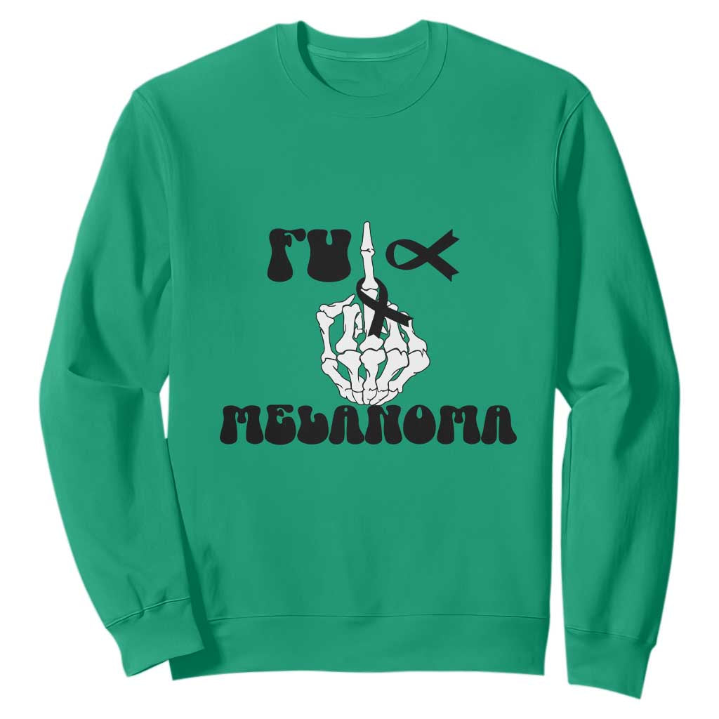 Fuck Melanoma Skeleton Hand Sweatshirt Skin Cancer Warrior Ribbon Gift