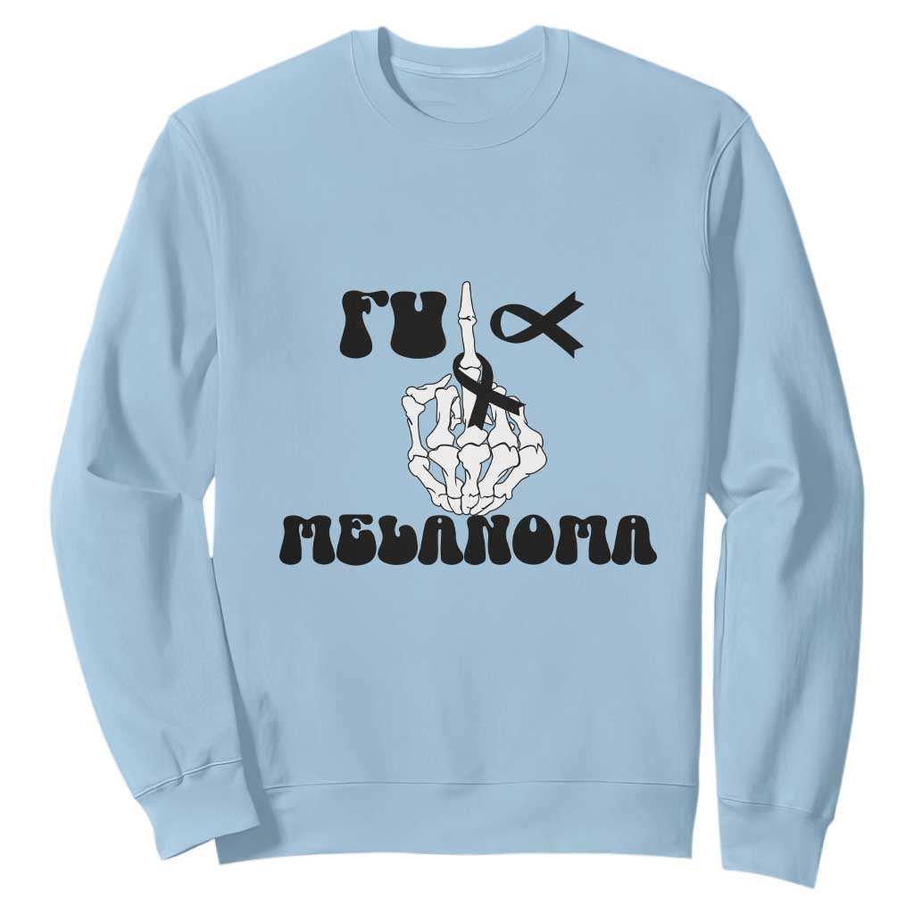 Fuck Melanoma Skeleton Hand Sweatshirt Skin Cancer Warrior Ribbon Gift