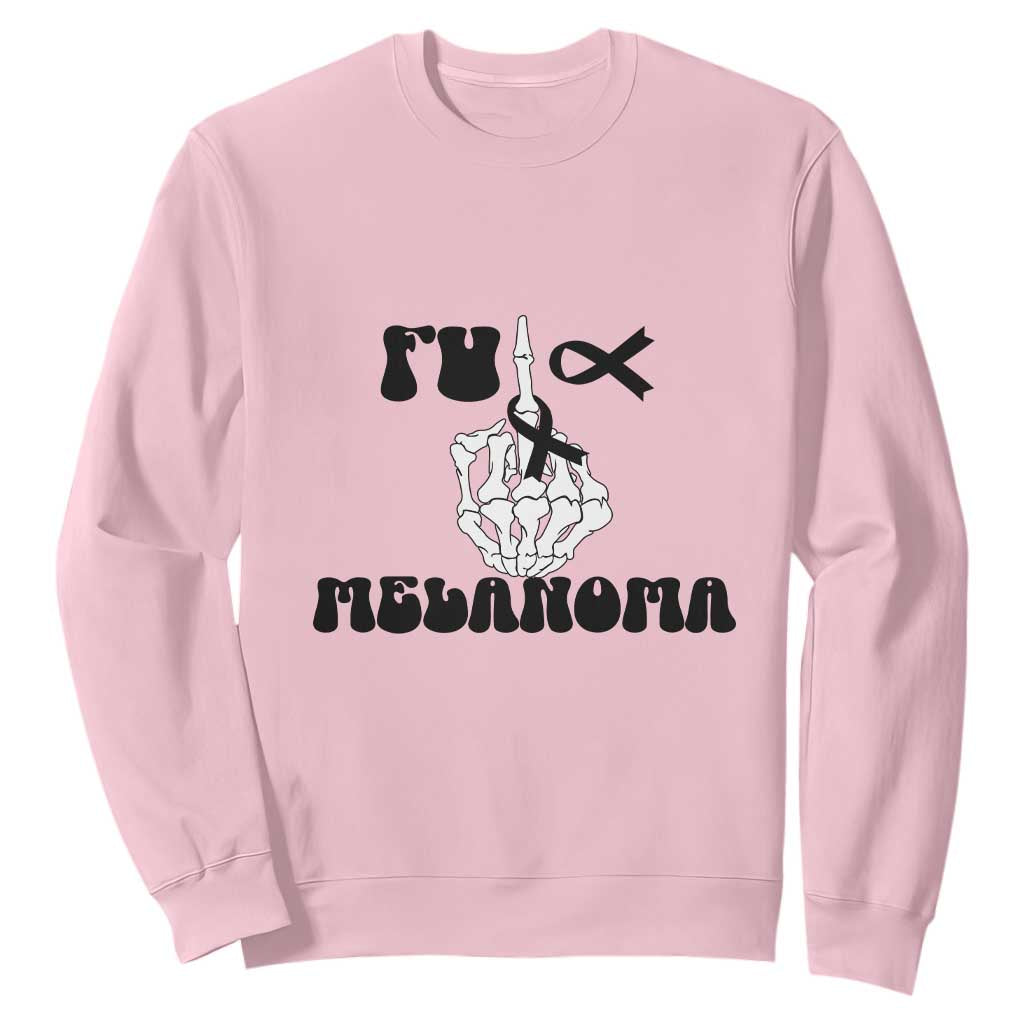 Fuck Melanoma Skeleton Hand Sweatshirt Skin Cancer Warrior Ribbon Gift