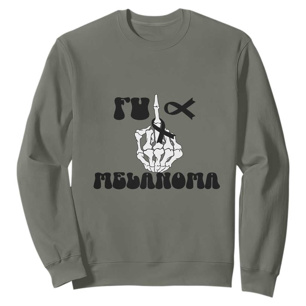 Fuck Melanoma Skeleton Hand Sweatshirt Skin Cancer Warrior Ribbon Gift