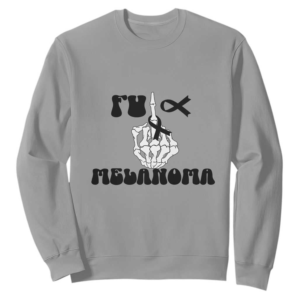 Fuck Melanoma Skeleton Hand Sweatshirt Skin Cancer Warrior Ribbon Gift