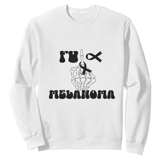 Fuck Melanoma Skeleton Hand Sweatshirt Skin Cancer Warrior Ribbon Gift