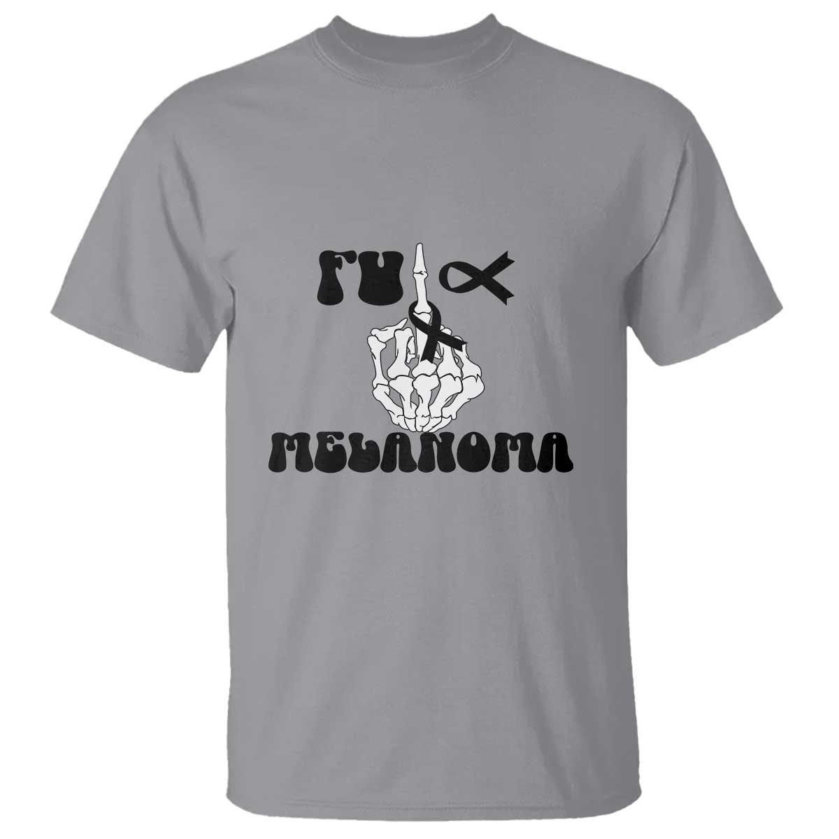 Fuck Melanoma Skeleton Hand T Shirt Skin Cancer Warrior Ribbon Gift