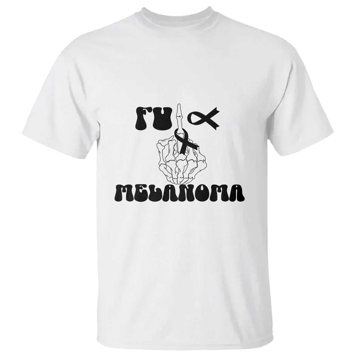 Fuck Melanoma Skeleton Hand T Shirt Skin Cancer Warrior Ribbon Gift