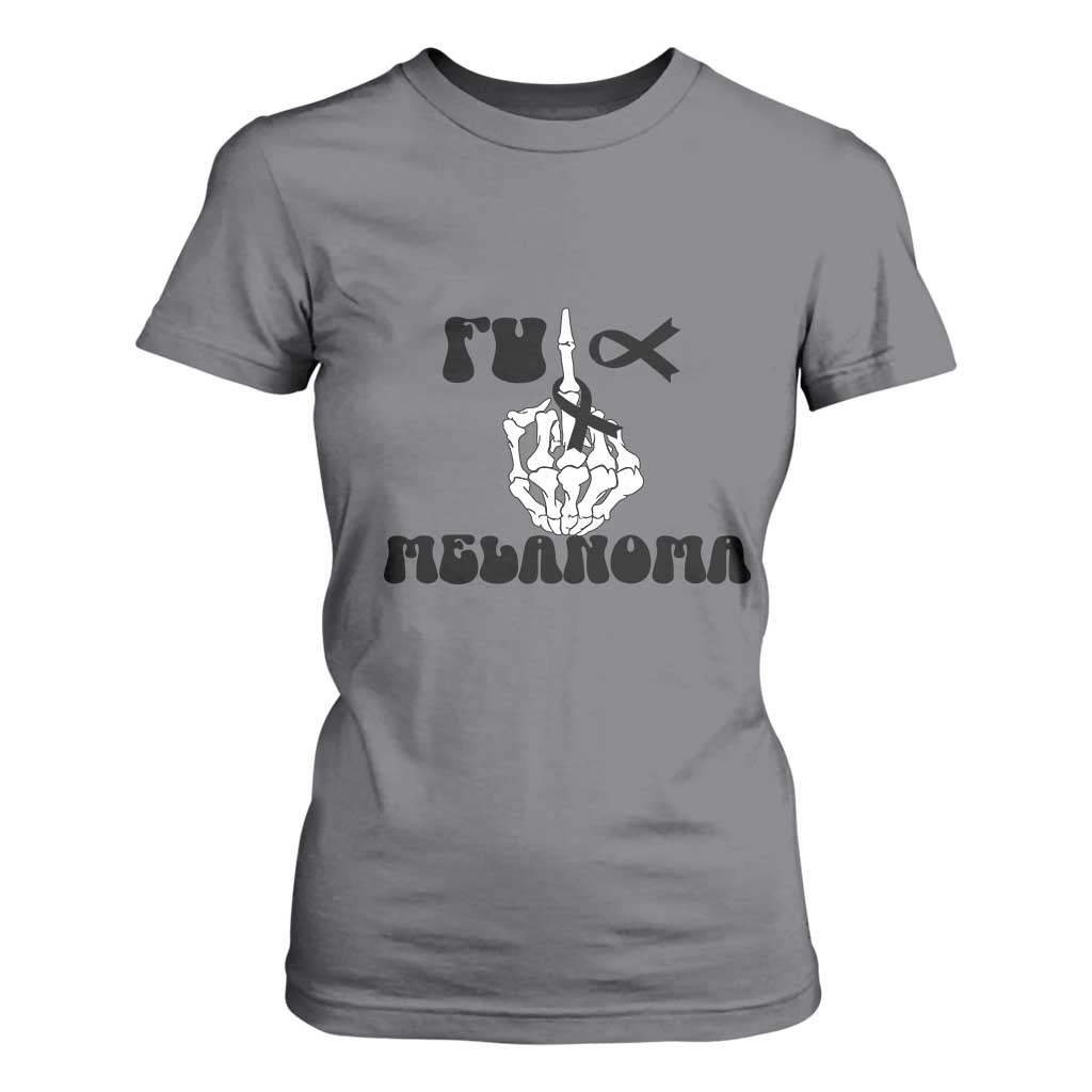 Fuck Melanoma Skeleton Hand T Shirt For Women Skin Cancer Warrior Ribbon Gift