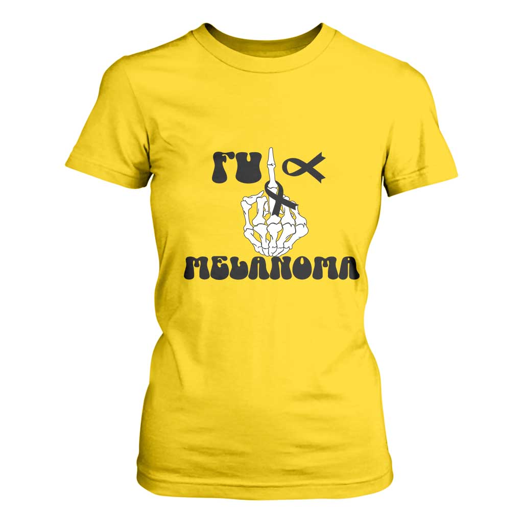 Fuck Melanoma Skeleton Hand T Shirt For Women Skin Cancer Warrior Ribbon Gift