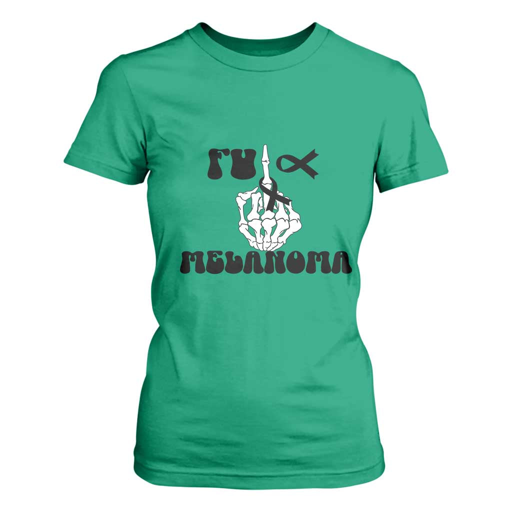 Fuck Melanoma Skeleton Hand T Shirt For Women Skin Cancer Warrior Ribbon Gift