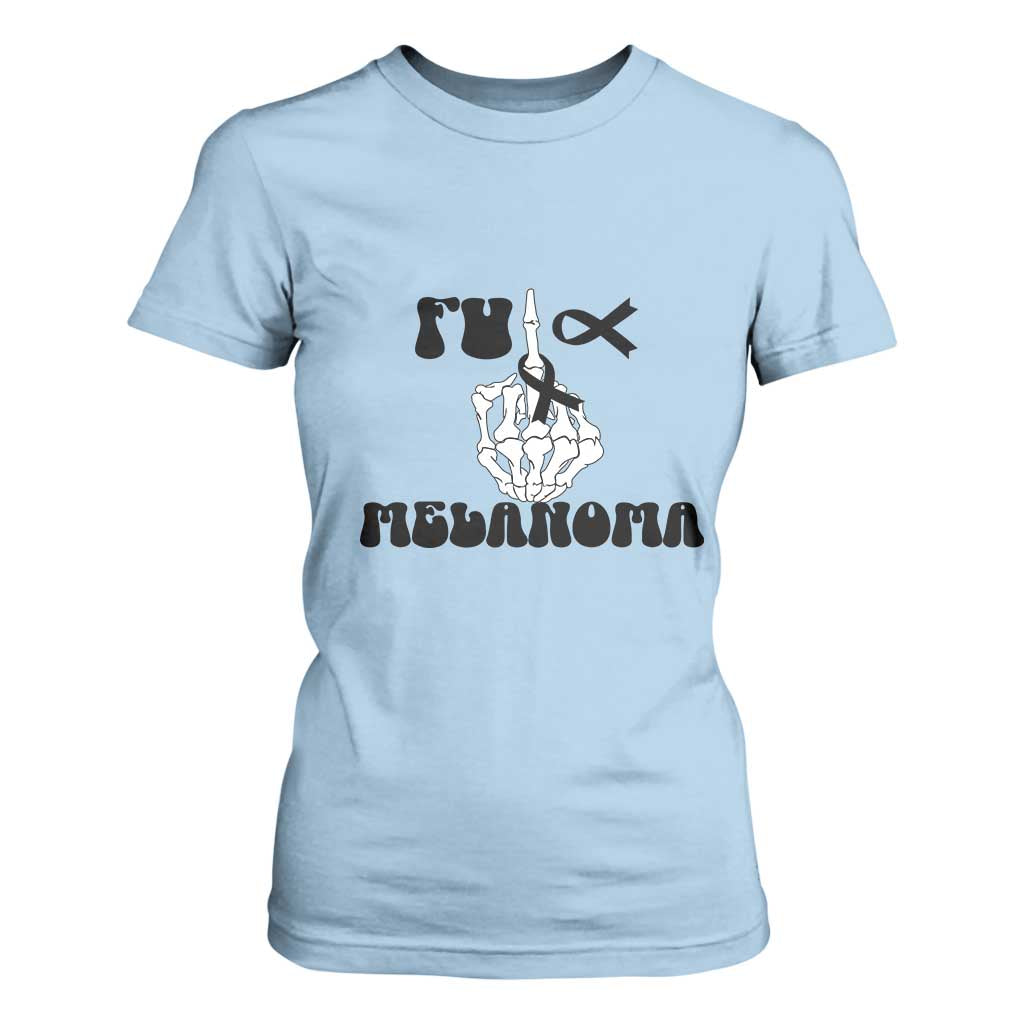 Fuck Melanoma Skeleton Hand T Shirt For Women Skin Cancer Warrior Ribbon Gift