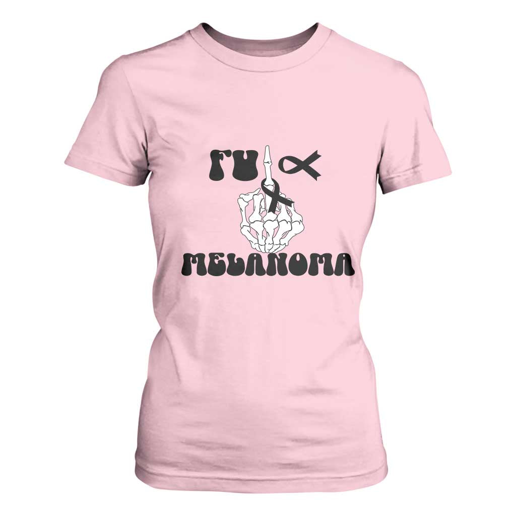 Fuck Melanoma Skeleton Hand T Shirt For Women Skin Cancer Warrior Ribbon Gift