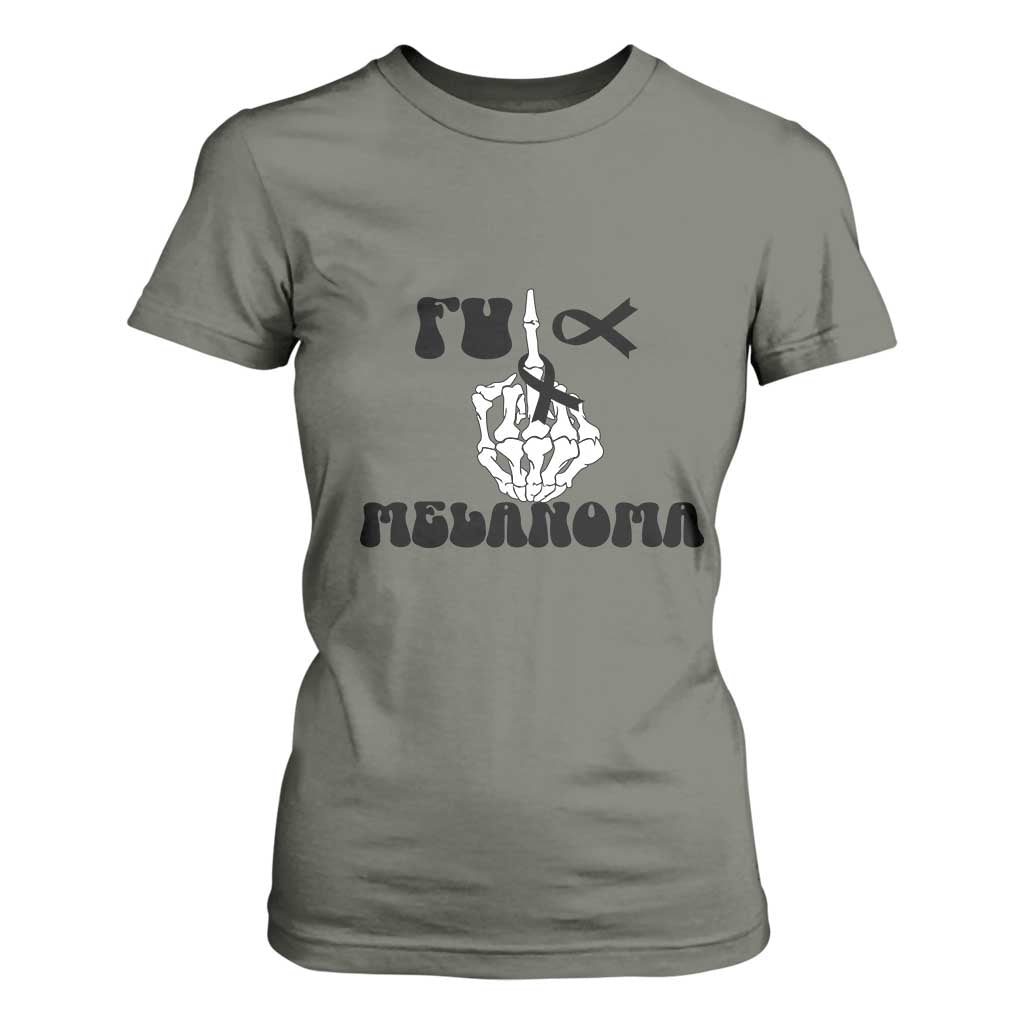 Fuck Melanoma Skeleton Hand T Shirt For Women Skin Cancer Warrior Ribbon Gift