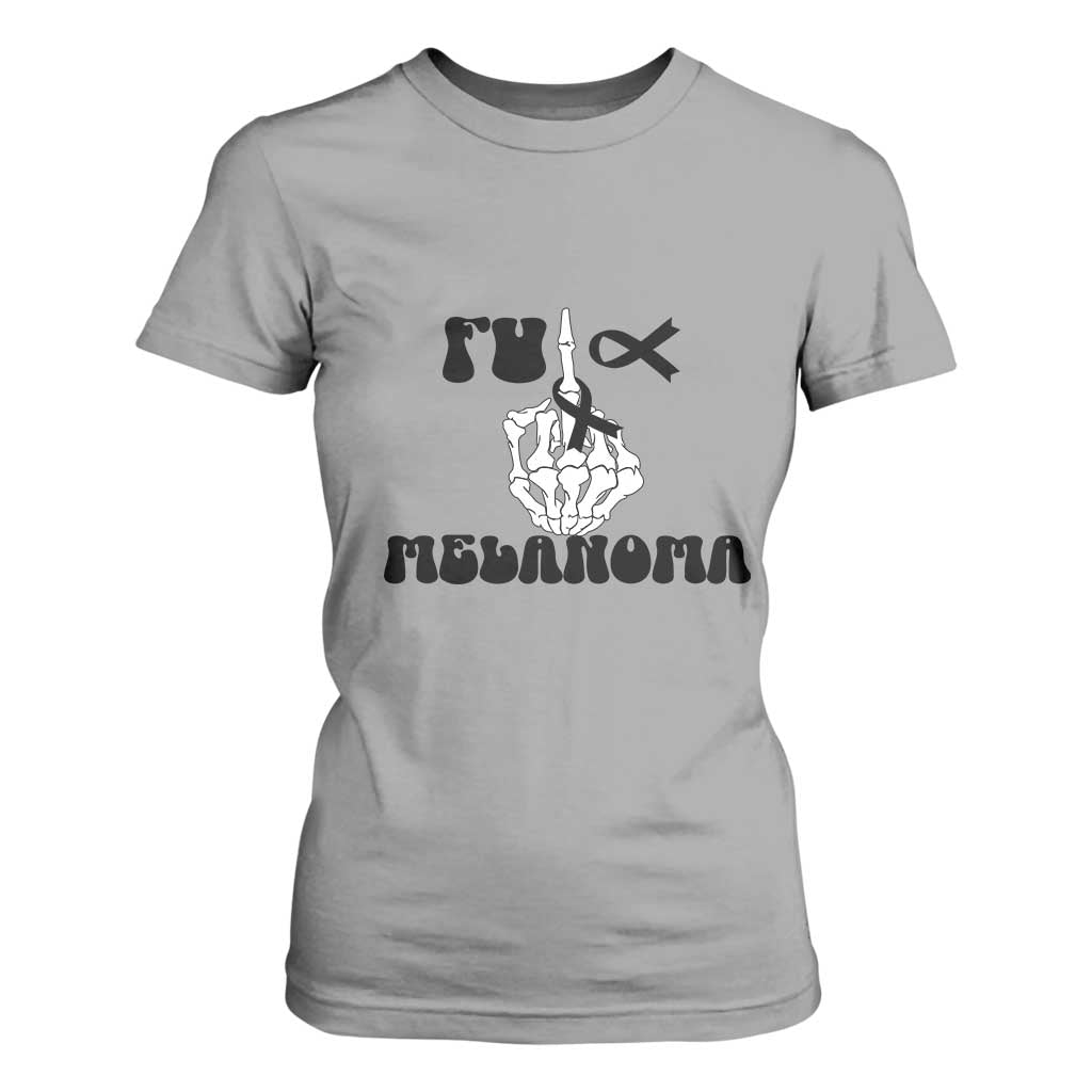 Fuck Melanoma Skeleton Hand T Shirt For Women Skin Cancer Warrior Ribbon Gift