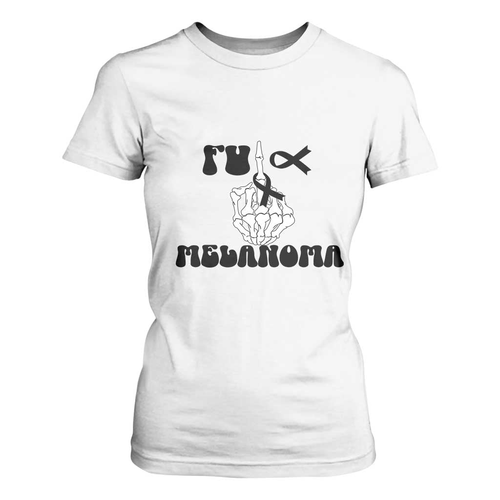 Fuck Melanoma Skeleton Hand T Shirt For Women Skin Cancer Warrior Ribbon Gift