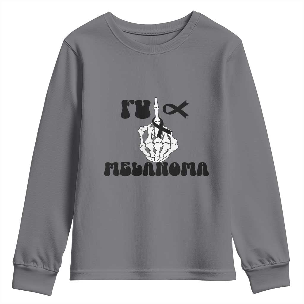 Fuck Melanoma Skeleton Hand Youth Sweatshirt Skin Cancer Warrior Ribbon Gift