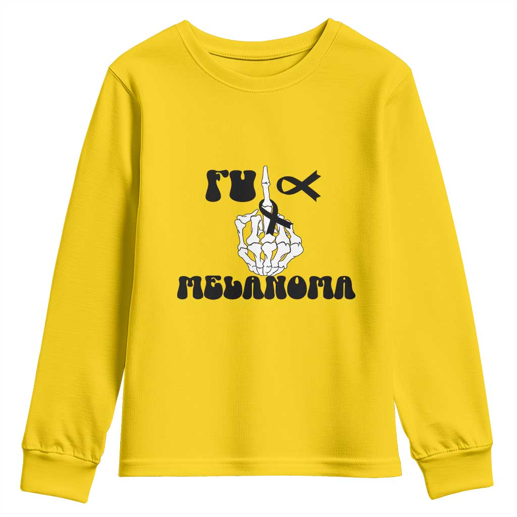 Fuck Melanoma Skeleton Hand Youth Sweatshirt Skin Cancer Warrior Ribbon Gift