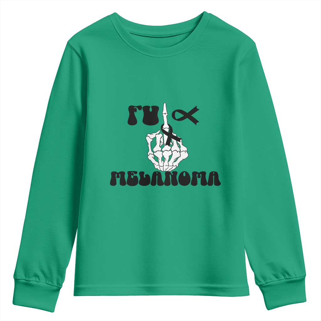 Fuck Melanoma Skeleton Hand Youth Sweatshirt Skin Cancer Warrior Ribbon Gift