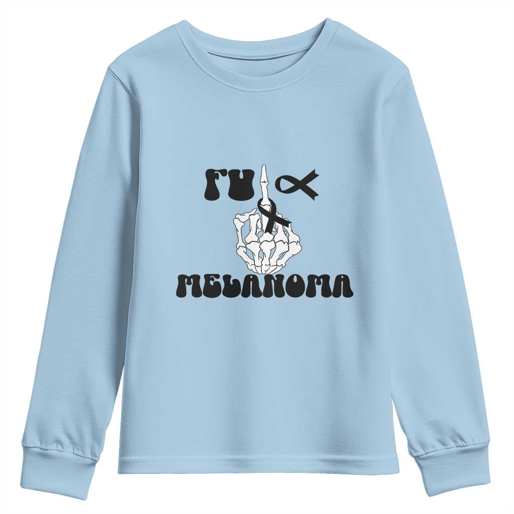 Fuck Melanoma Skeleton Hand Youth Sweatshirt Skin Cancer Warrior Ribbon Gift