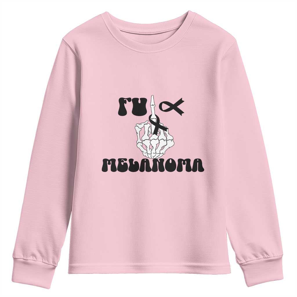 Fuck Melanoma Skeleton Hand Youth Sweatshirt Skin Cancer Warrior Ribbon Gift