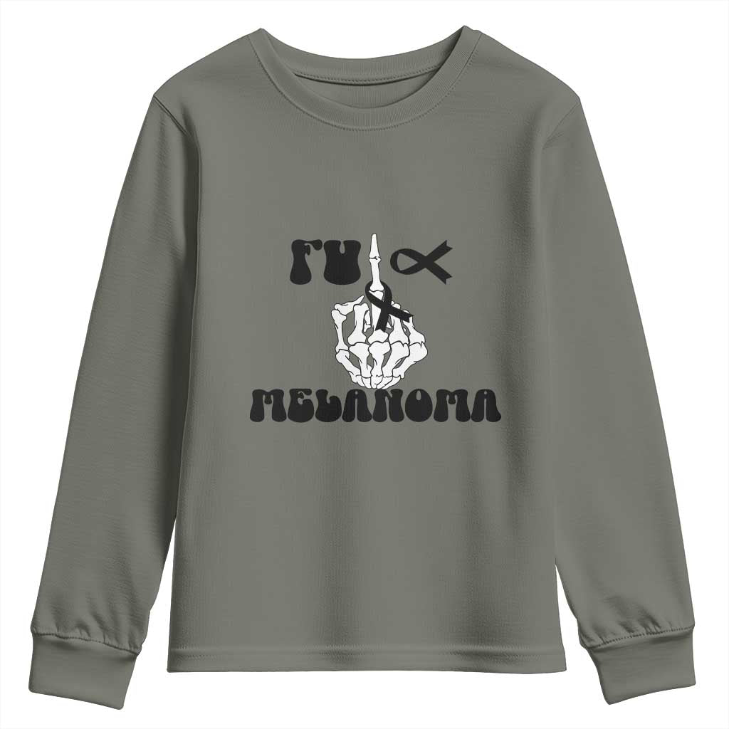 Fuck Melanoma Skeleton Hand Youth Sweatshirt Skin Cancer Warrior Ribbon Gift