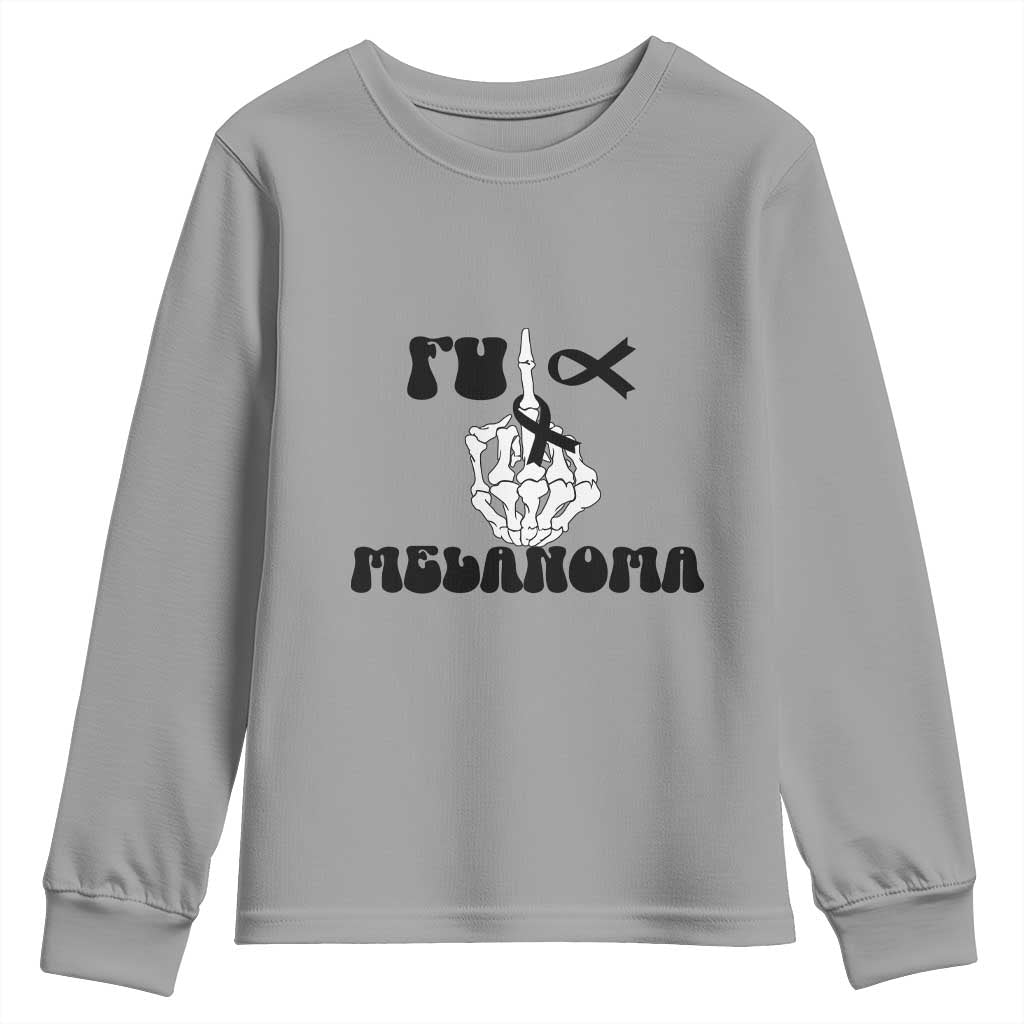 Fuck Melanoma Skeleton Hand Youth Sweatshirt Skin Cancer Warrior Ribbon Gift
