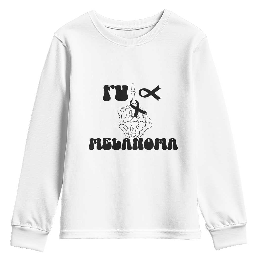Fuck Melanoma Skeleton Hand Youth Sweatshirt Skin Cancer Warrior Ribbon Gift