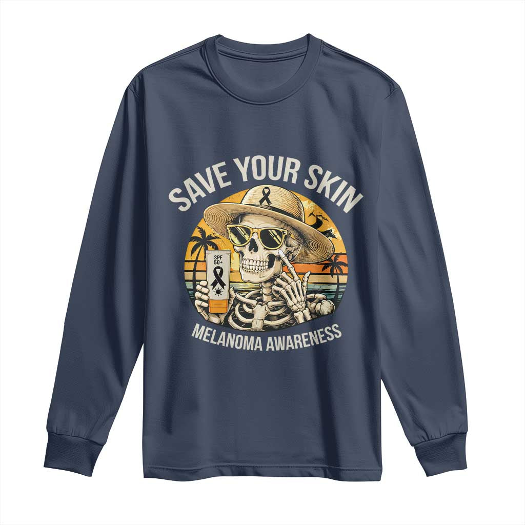 Funny Melanoma Cancer Graphic Long Sleeve Shirt Save Your Skin