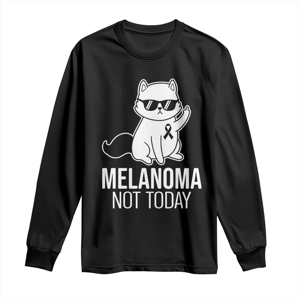 Funny Melanoma Fighter Cat Long Sleeve Shirt Not Today Skin Cancer