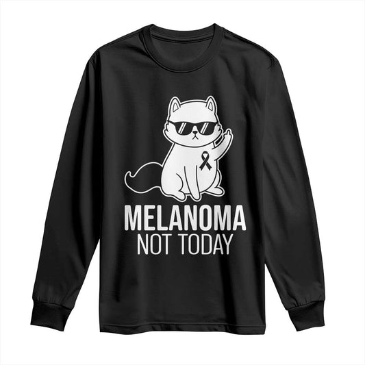 Funny Melanoma Fighter Cat Long Sleeve Shirt Not Today Skin Cancer