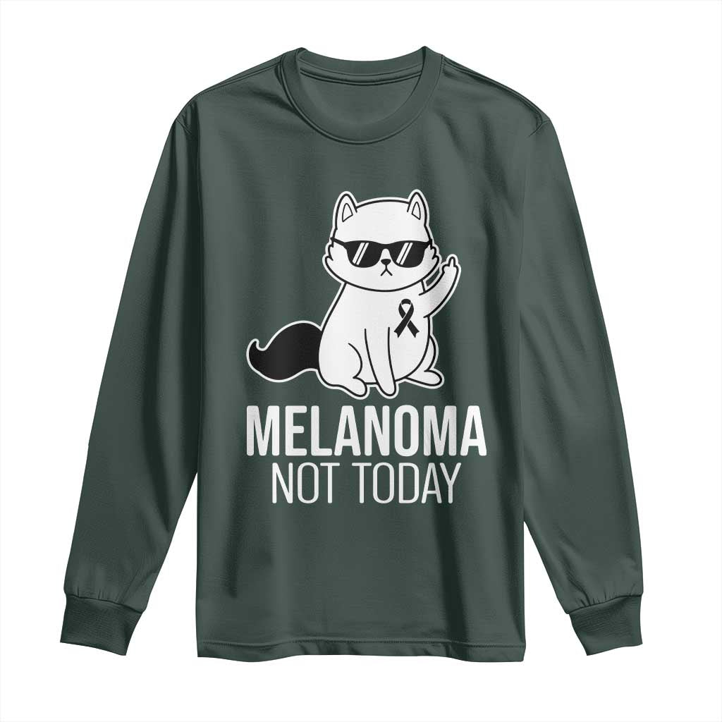 Funny Melanoma Fighter Cat Long Sleeve Shirt Not Today Skin Cancer