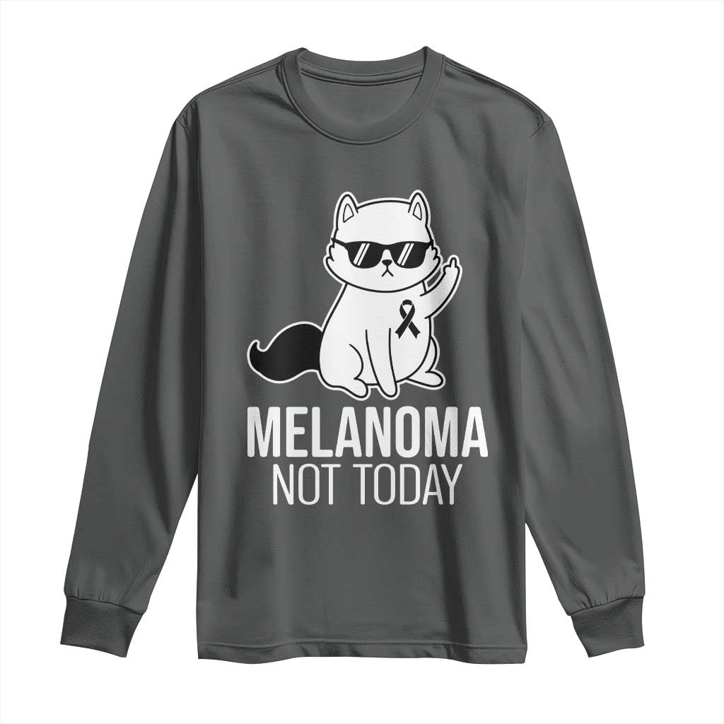 Funny Melanoma Fighter Cat Long Sleeve Shirt Not Today Skin Cancer