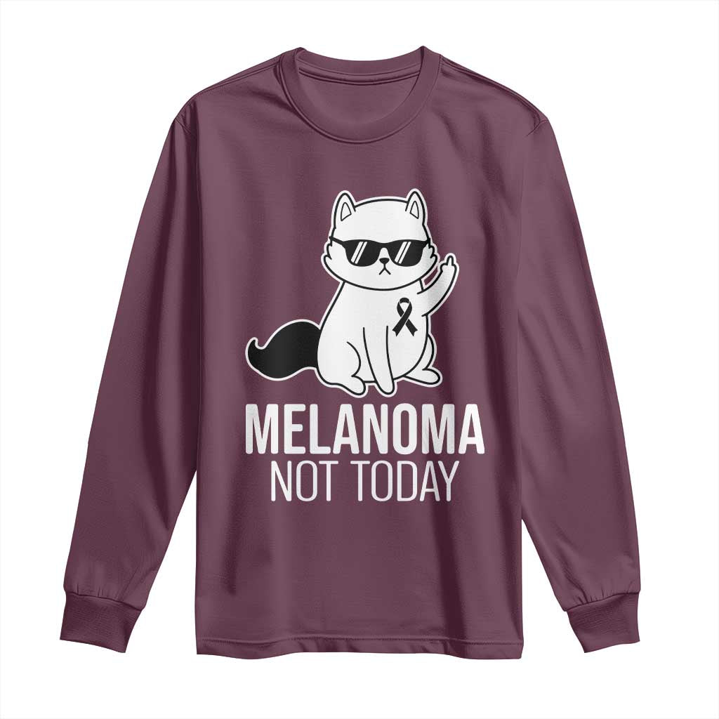 Funny Melanoma Fighter Cat Long Sleeve Shirt Not Today Skin Cancer