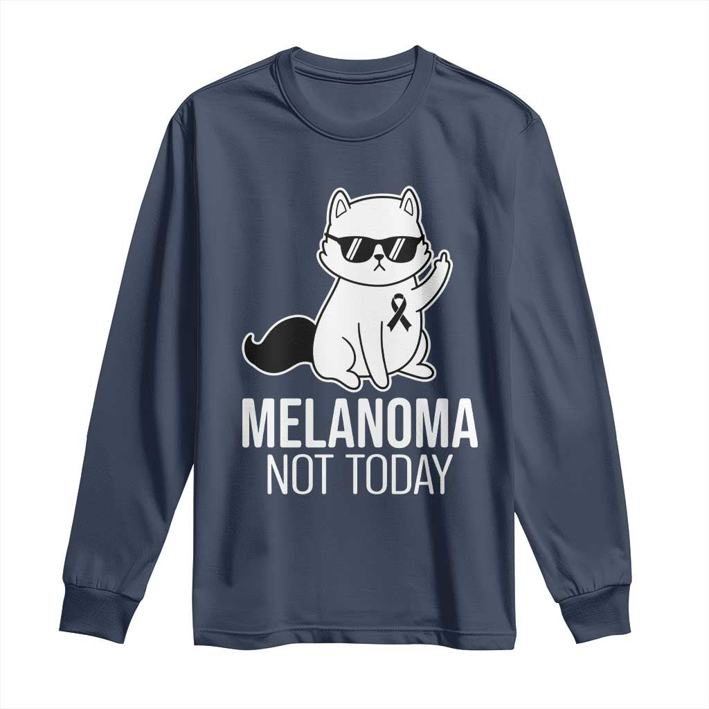 Funny Melanoma Fighter Cat Long Sleeve Shirt Not Today Skin Cancer