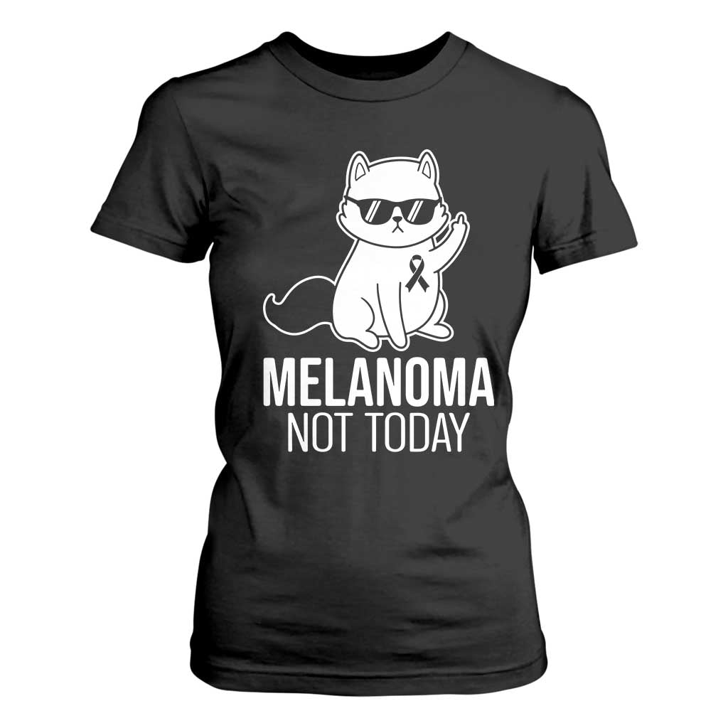 Funny Melanoma Fighter Cat T Shirt For Women Not Today Skin Cancer