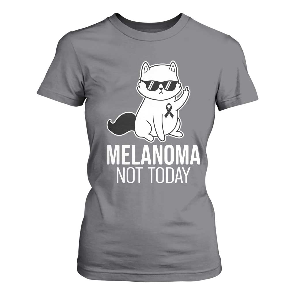 Funny Melanoma Fighter Cat T Shirt For Women Not Today Skin Cancer