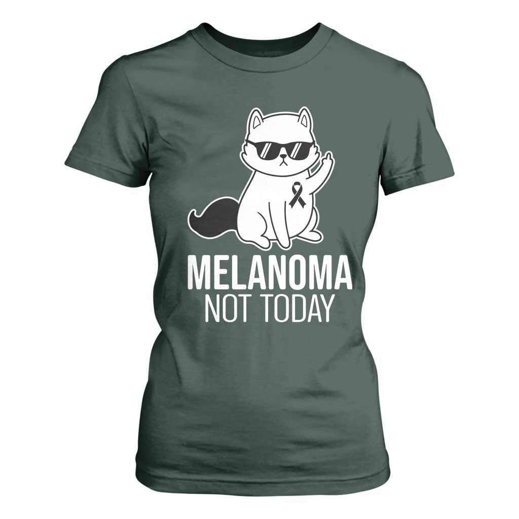 Funny Melanoma Fighter Cat T Shirt For Women Not Today Skin Cancer
