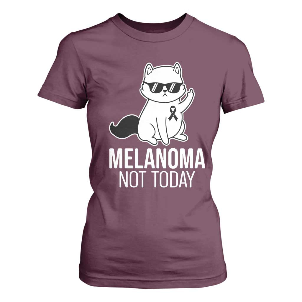 Funny Melanoma Fighter Cat T Shirt For Women Not Today Skin Cancer