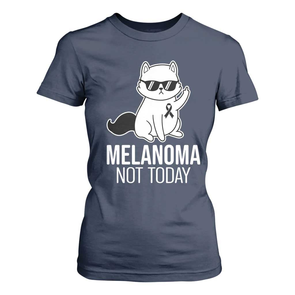 Funny Melanoma Fighter Cat T Shirt For Women Not Today Skin Cancer