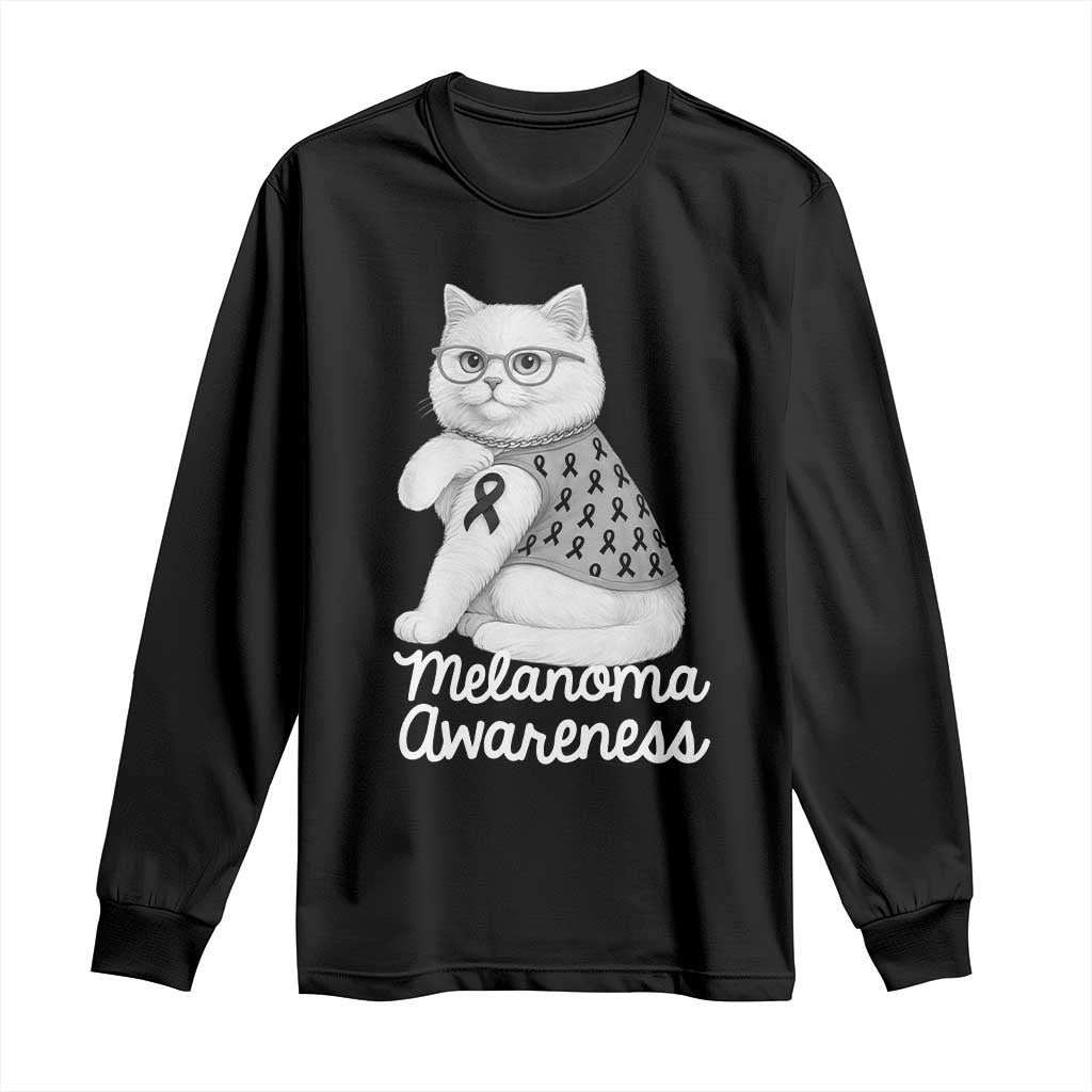 British Shorthair Skin Cancer Support Long Sleeve Shirt Melanoma Fighter Cat Gift