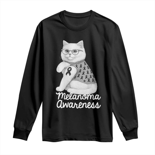 British Shorthair Skin Cancer Support Long Sleeve Shirt Melanoma Fighter Cat Gift