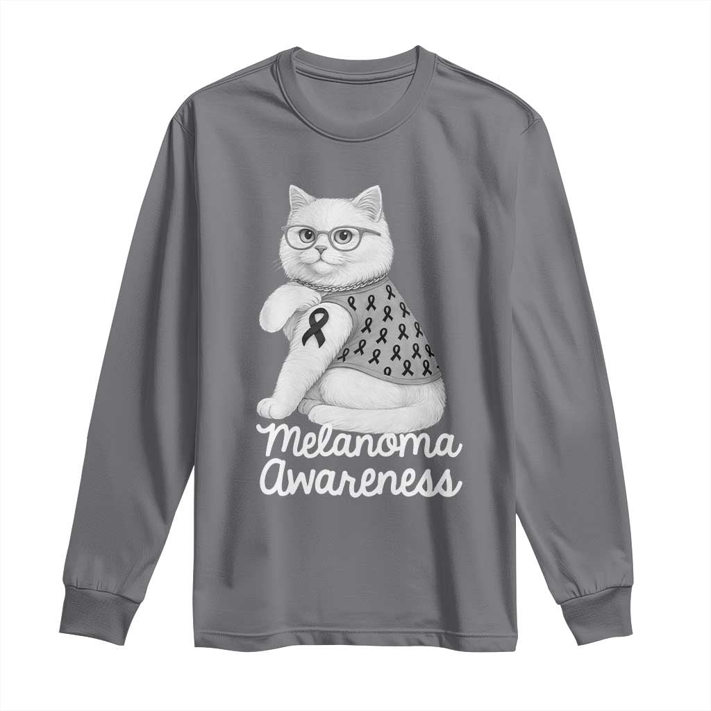 British Shorthair Skin Cancer Support Long Sleeve Shirt Melanoma Fighter Cat Gift