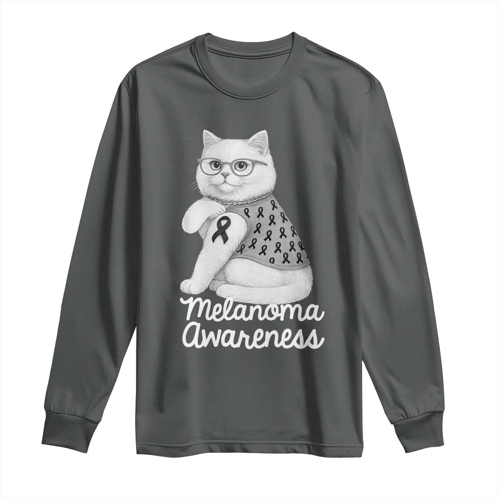 British Shorthair Skin Cancer Support Long Sleeve Shirt Melanoma Fighter Cat Gift