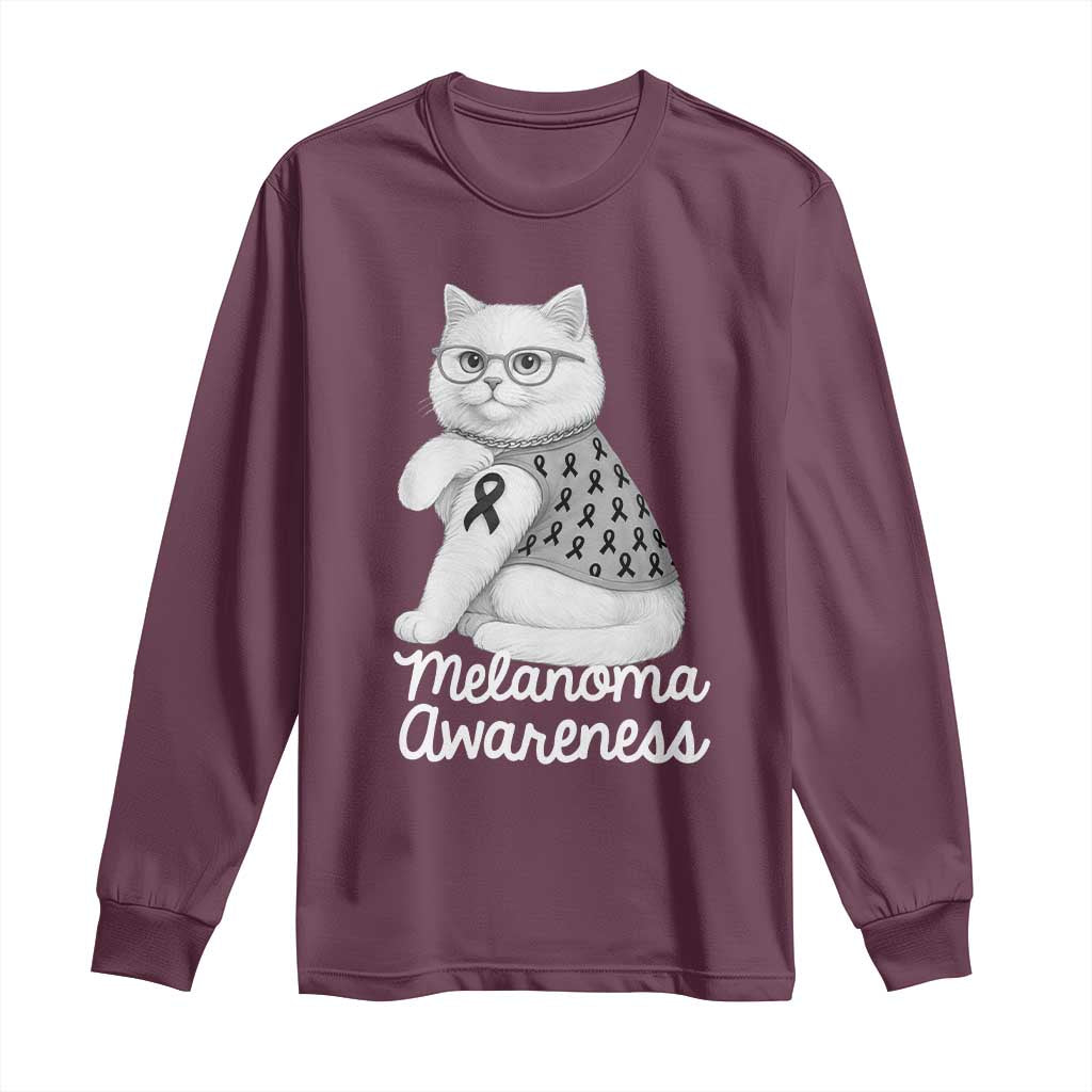 British Shorthair Skin Cancer Support Long Sleeve Shirt Melanoma Fighter Cat Gift