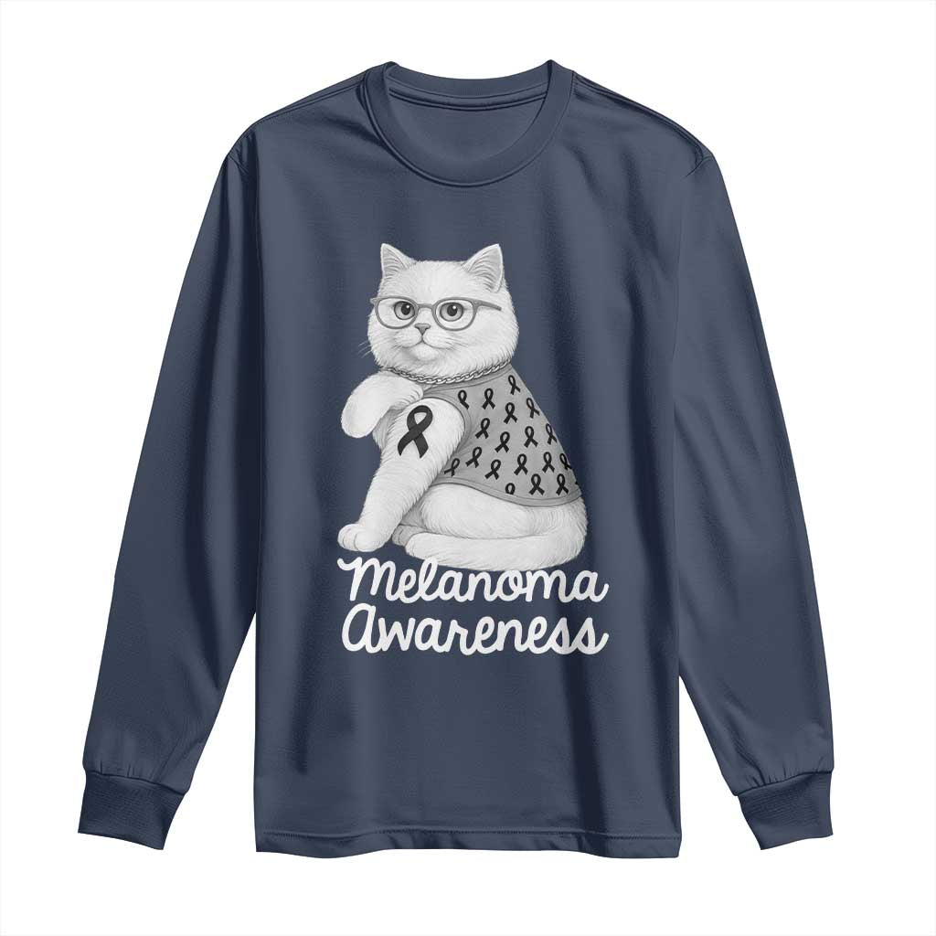 British Shorthair Skin Cancer Support Long Sleeve Shirt Melanoma Fighter Cat Gift