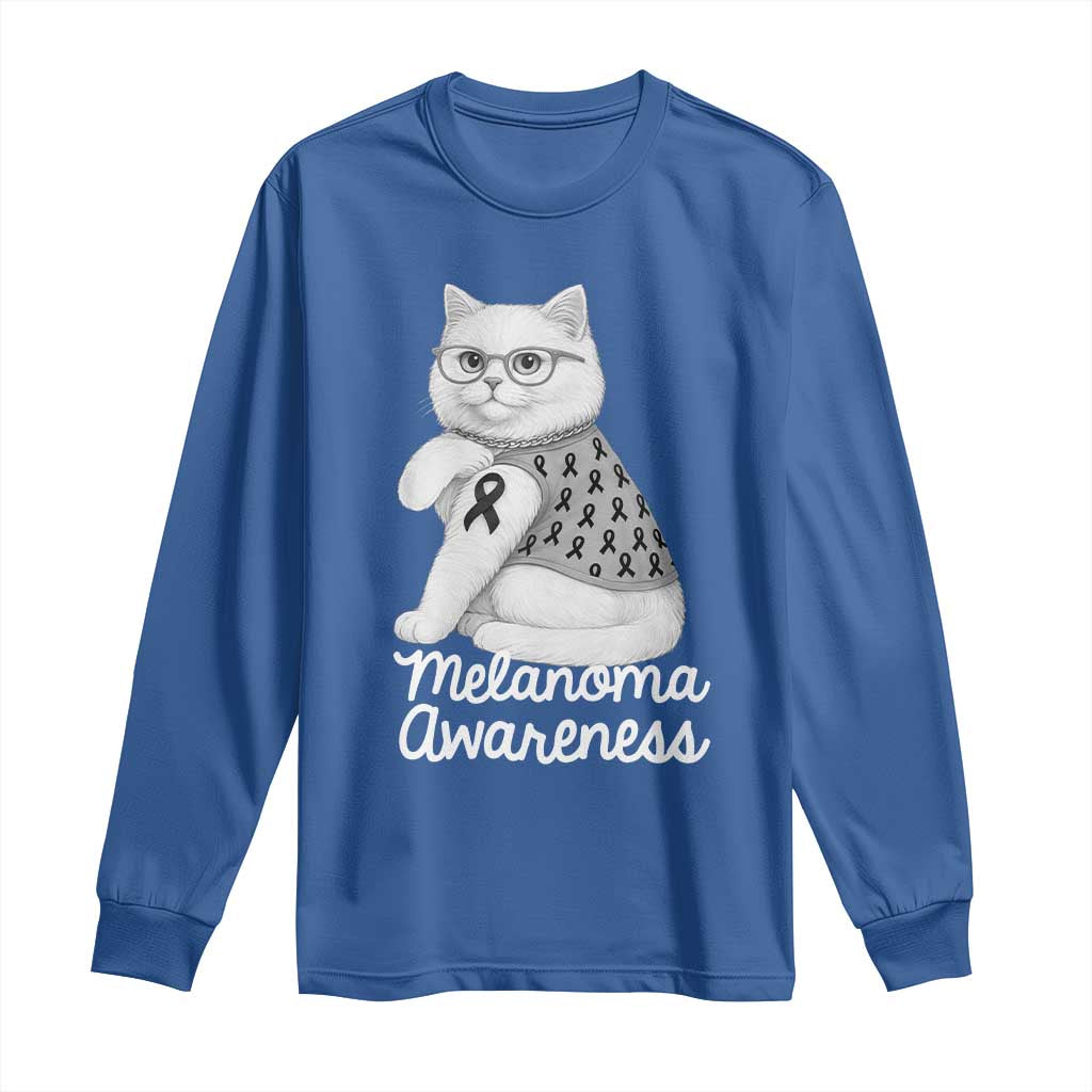 British Shorthair Skin Cancer Support Long Sleeve Shirt Melanoma Fighter Cat Gift