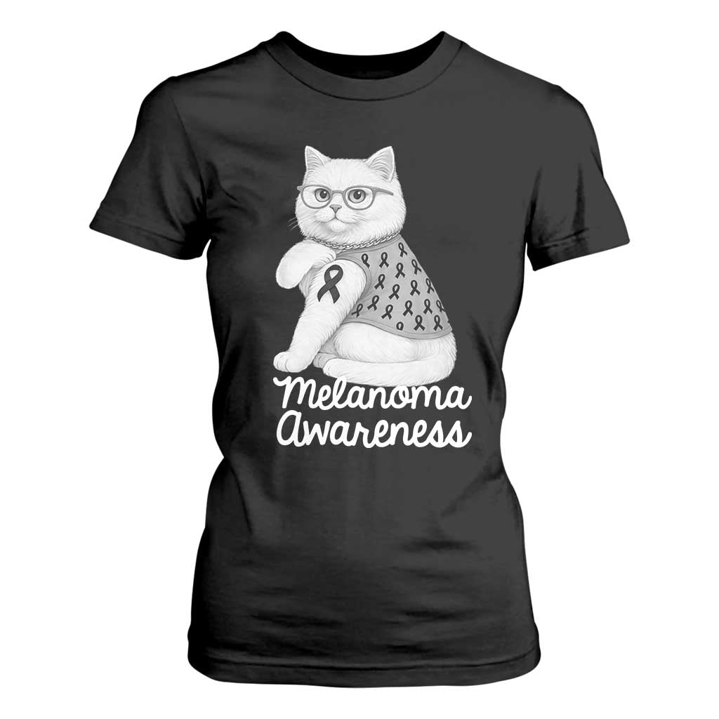 British Shorthair Skin Cancer Support T Shirt For Women Melanoma Fighter Cat Gift