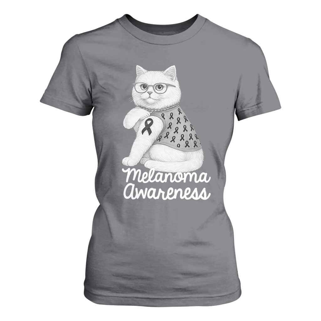 British Shorthair Skin Cancer Support T Shirt For Women Melanoma Fighter Cat Gift