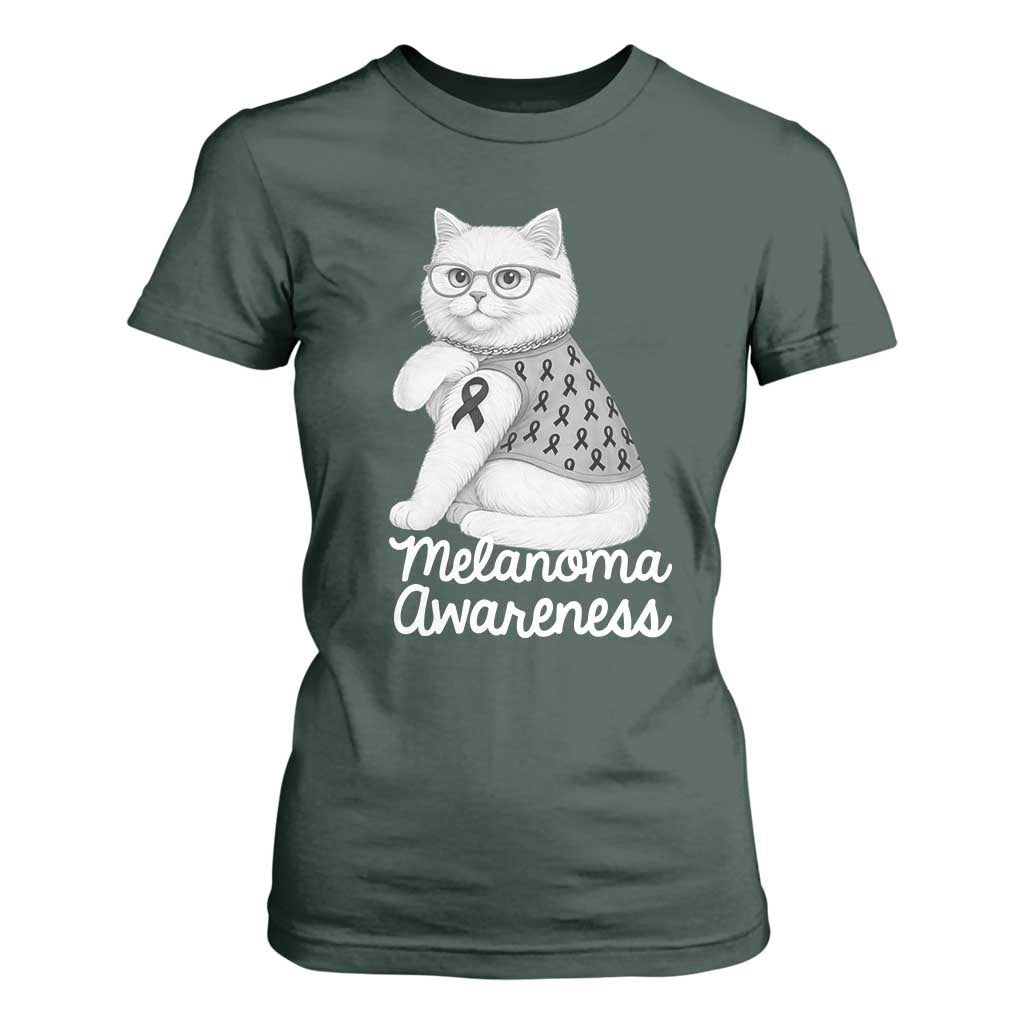 British Shorthair Skin Cancer Support T Shirt For Women Melanoma Fighter Cat Gift
