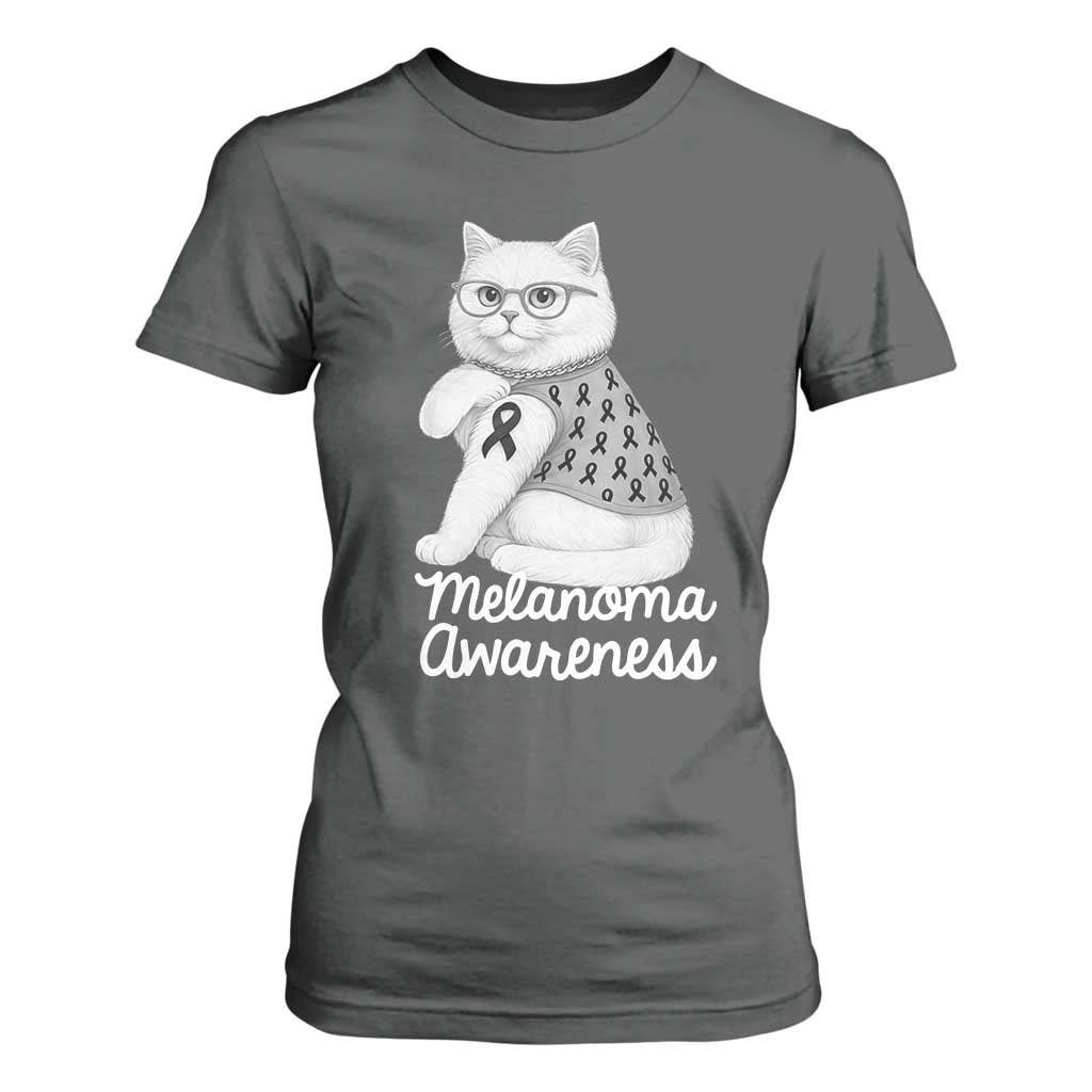 British Shorthair Skin Cancer Support T Shirt For Women Melanoma Fighter Cat Gift